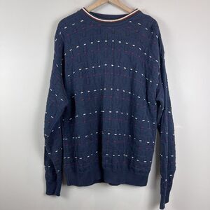 Vintage J.G. Hook Mens Sweater Blue Medium Zig‎ Zag Stitch Crewneck Grandpa 90s